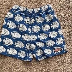 Vineyard Vines Blue Fish Print Kids Swim Trunks
